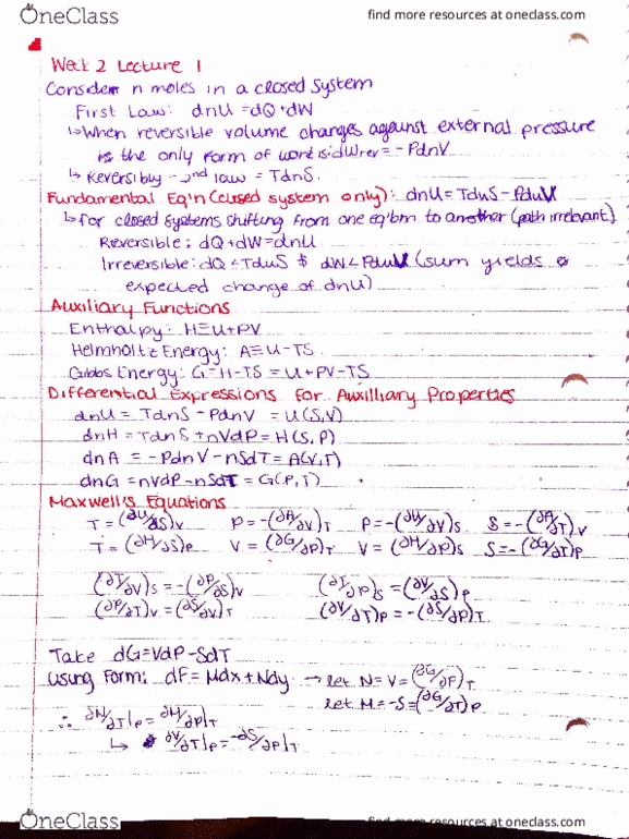 CHEE 311 Lecture Notes - Lecture 4: Ideal Gas, Enthalpy thumbnail