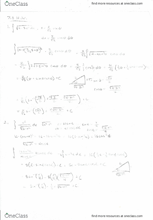 MATH 2202 Chapter 7-3: Sect. 7.3 Integration Using Trigonometric Substitution Problems Worked Out thumbnail