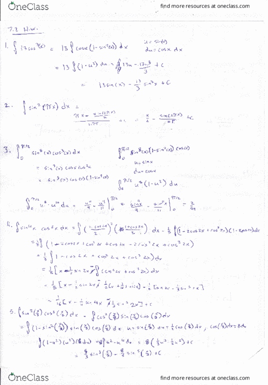 MATH 2202 Chapter 7-2: Sect. 7.2 Integrals Containing Trigonometric Functions Problems Worked out thumbnail