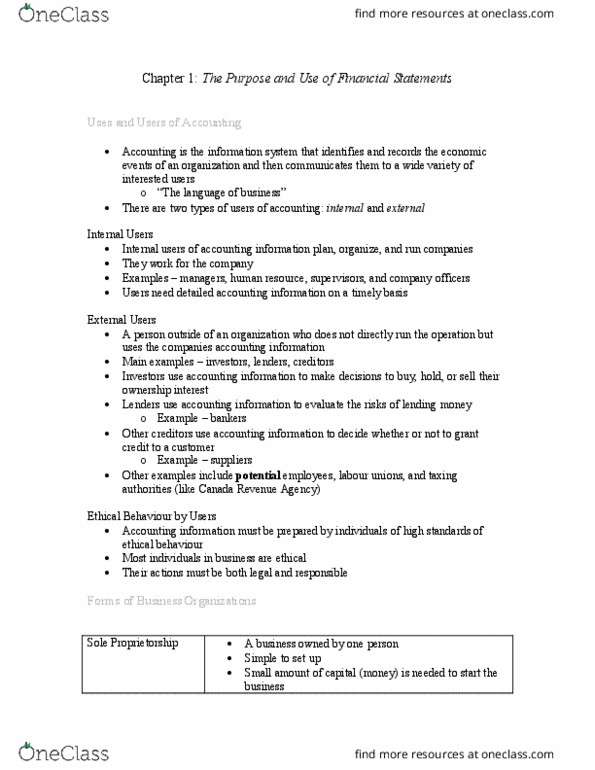 Business Administration 2257 Chapter Notes - Chapter 1: Canada Revenue Agency, Legal Personality, Limited Liability thumbnail