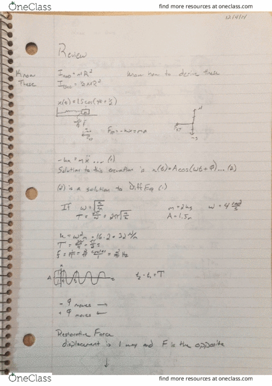 PHYS207 Midterm: PHYS207 Review 3 - OneClass