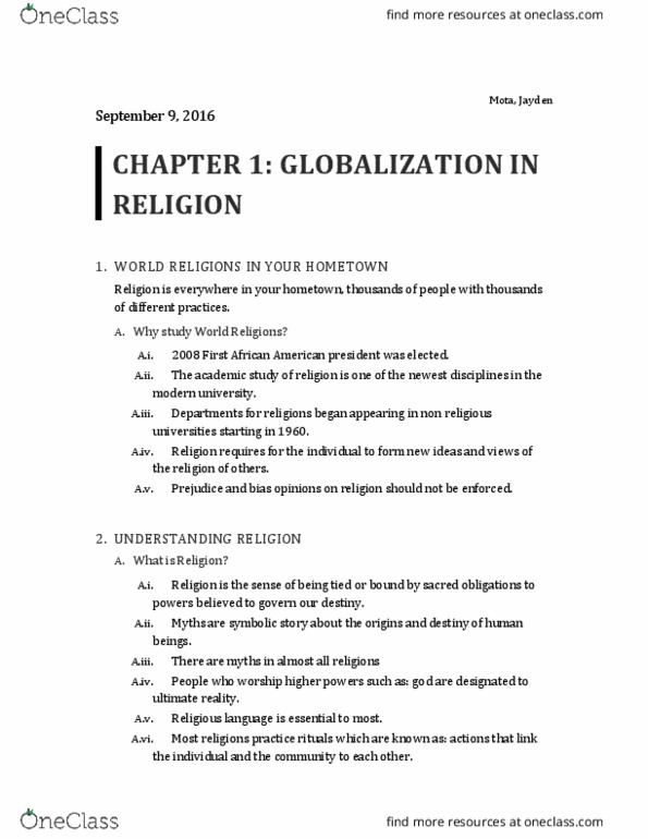 REL-205 Chapter 1: World Religions Outline 1 thumbnail