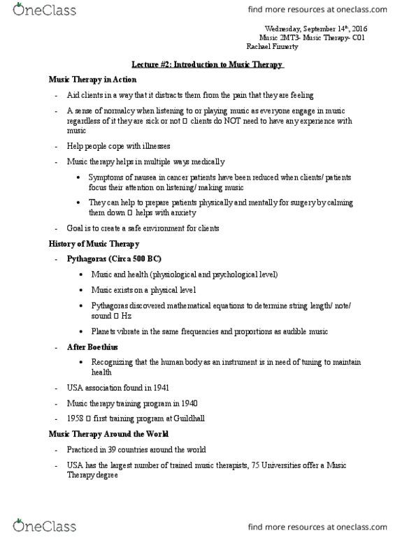 MUSIC 2MT3 Lecture Notes - Lecture 2: Music Therapy, Commission On Accreditation Of Medical Transport Systems, Actionaid thumbnail