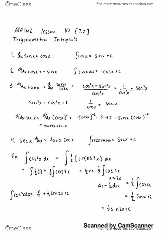 MA 16200 Lecture 12: Trig integrals part 1 thumbnail