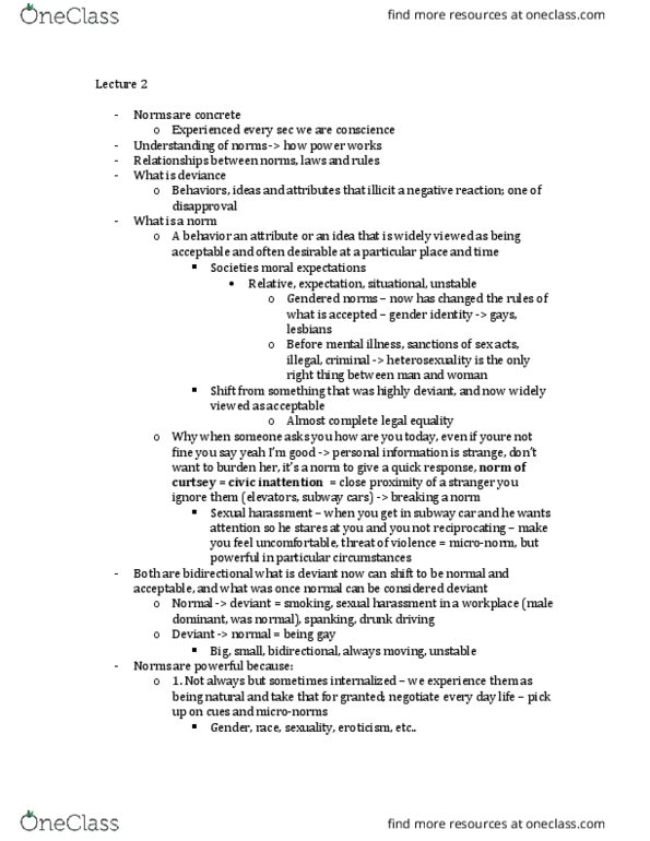 SOCB50H3 Lecture Notes - Lecture 2: Curtsey, Social Rejection, Heterosexuality thumbnail