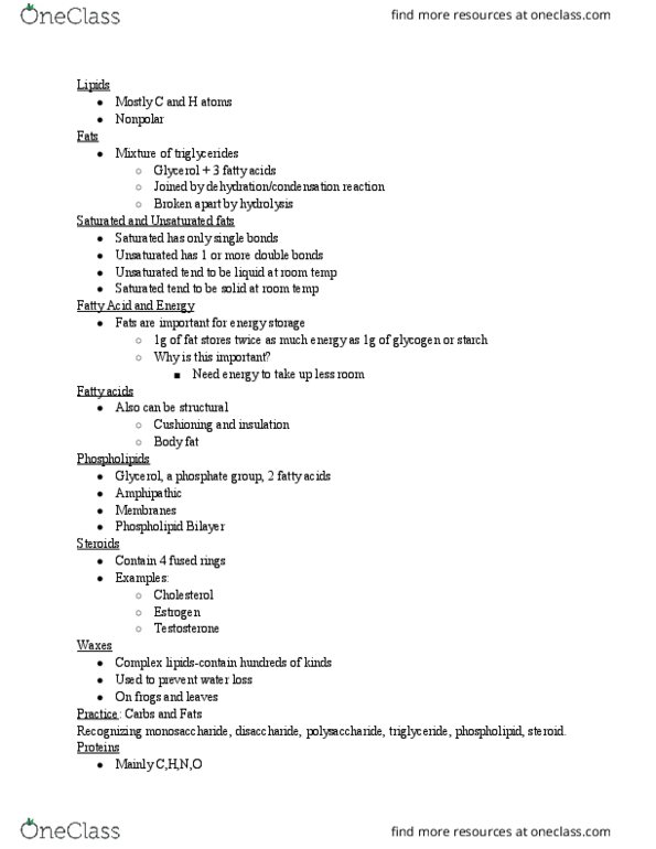 BIO 111 Lecture Notes - Lecture 5: Dehydration Reaction, Peptide Bond, Amine thumbnail