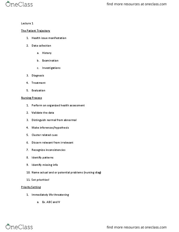 NSG 2317 Lecture Notes - Lecture 1: Mental Status Examination, Auscultation, Palpation thumbnail