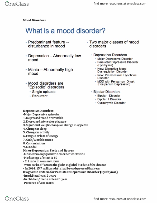 PSYC334 Lecture Notes - Lecture 2: Bipolar I Disorder, Bipolar Disorder, Mental Disorder thumbnail