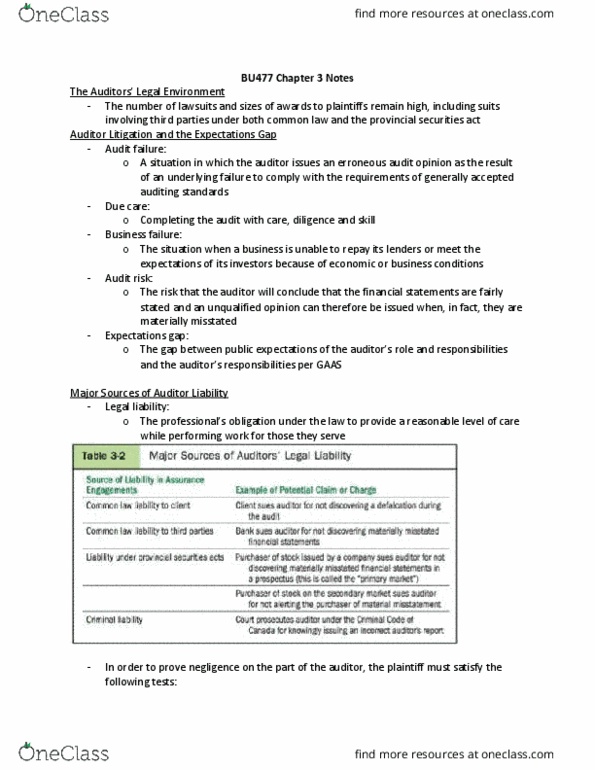 BU477 Chapter Notes - Chapter 3: Audit Risk, Legal Liability, Accountant thumbnail