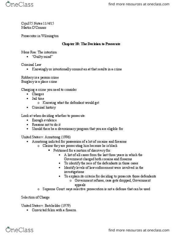 CRJU375 Lecture Notes - Lecture 5: Felony, Jury Trial, Selective Prosecution thumbnail