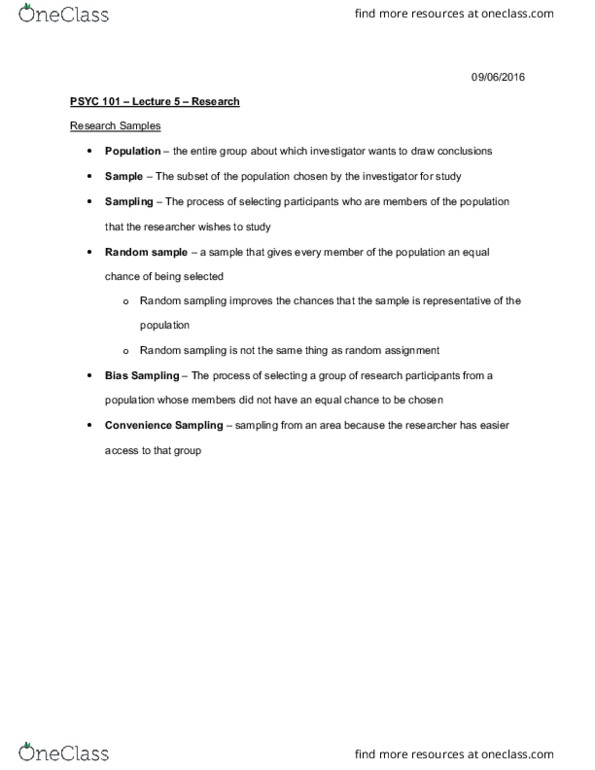 PSYC 101 Lecture Notes - Lecture 5: Random Assignment, Institutional Review Board, American Psychological Association thumbnail