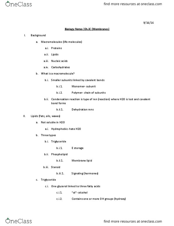 BIO 181 Chapter Notes - Chapter 3: Osmosis, Facilitated Diffusion, Peripheral Membrane Protein thumbnail