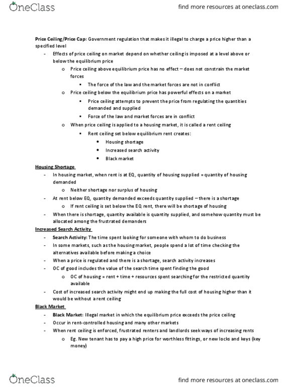Economics 1021A/B Chapter Notes - Chapter 6: Price Ceiling, Price Floor, Deadweight Loss thumbnail