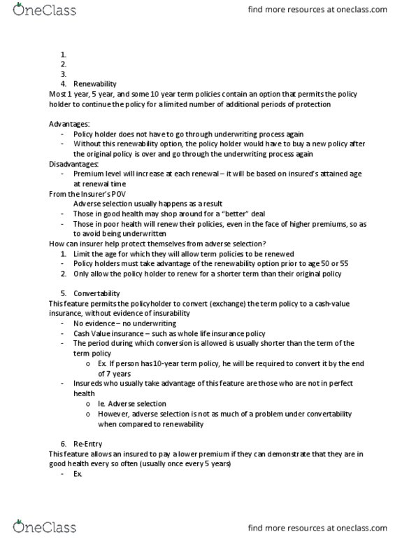 Economics 1021A/B Lecture Notes - Lecture 9: Whole Life Insurance, Term Life Insurance, Adverse Selection thumbnail