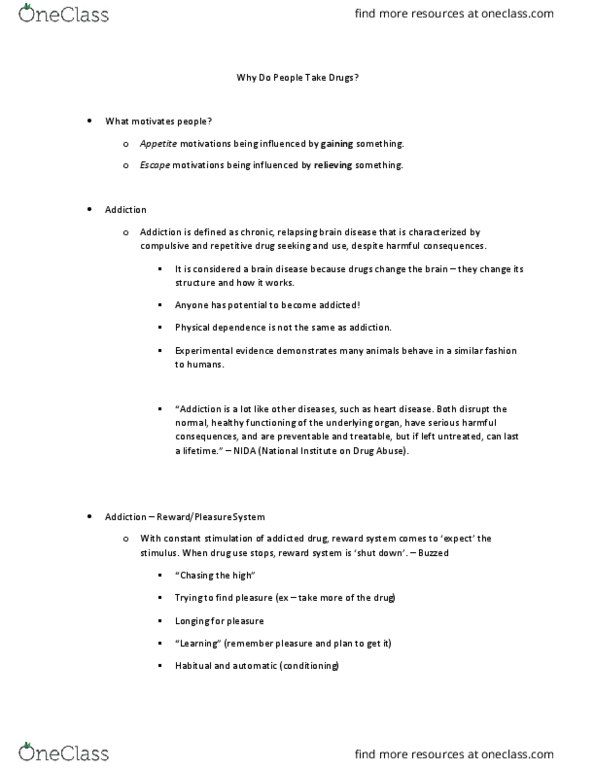 PUBH 3004 Lecture Notes - Lecture 8: Substance Abuse, Reward System, Reinforcement thumbnail