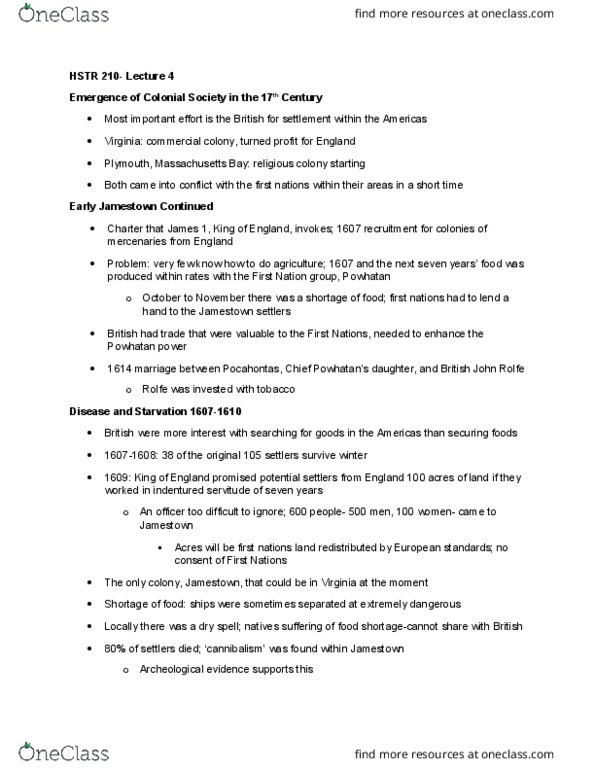 HSTR 210A Lecture Notes - Lecture 4: Indentured Servant thumbnail