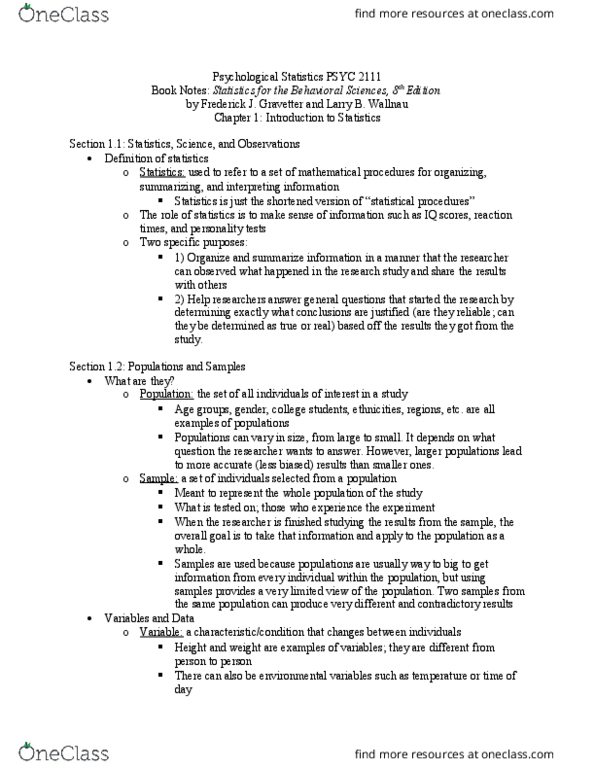 PSYC 2111 Chapter Notes - Chapter 1: Statistical Inference, Descriptive Statistics, Data Set thumbnail