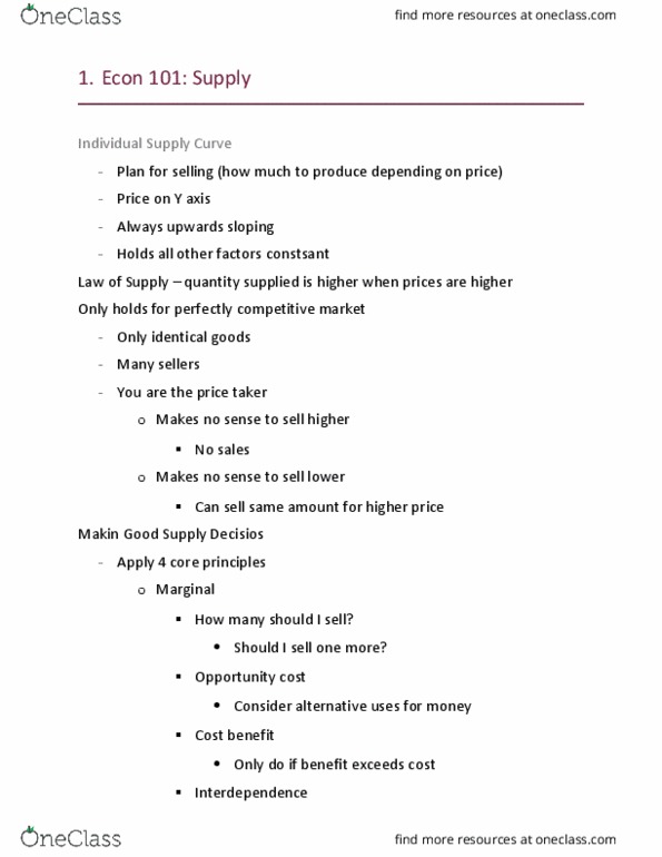ECON 101 Lecture Notes - Lecture 5: Market Power, Perfect Competition, Marginal Cost thumbnail