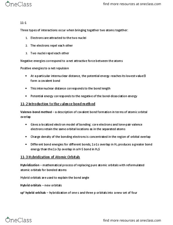 CHEM 1AA3 Lecture Notes - Lecture 1: Atomic Orbital, Covalent Bond, Bond Energy thumbnail