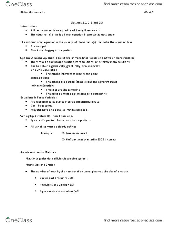 MATH 141 Lecture Notes - Lecture 2: Algebraic Solution, Linear Equation, Ordered Pair thumbnail