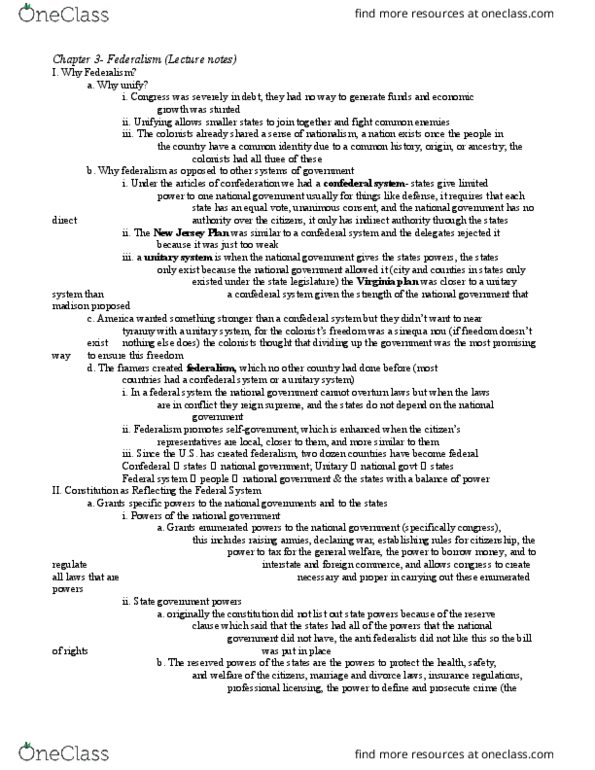 POL 102 Lecture Notes - Lecture 3: Reserve Clause, Supremacy Clause, Enumerated Powers thumbnail