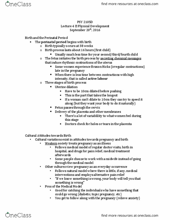 PSY 2105 Lecture Notes - Lecture 4: Neonatal Behavioral Assessment Scale, Prenatal Development, Umbilical Cord thumbnail