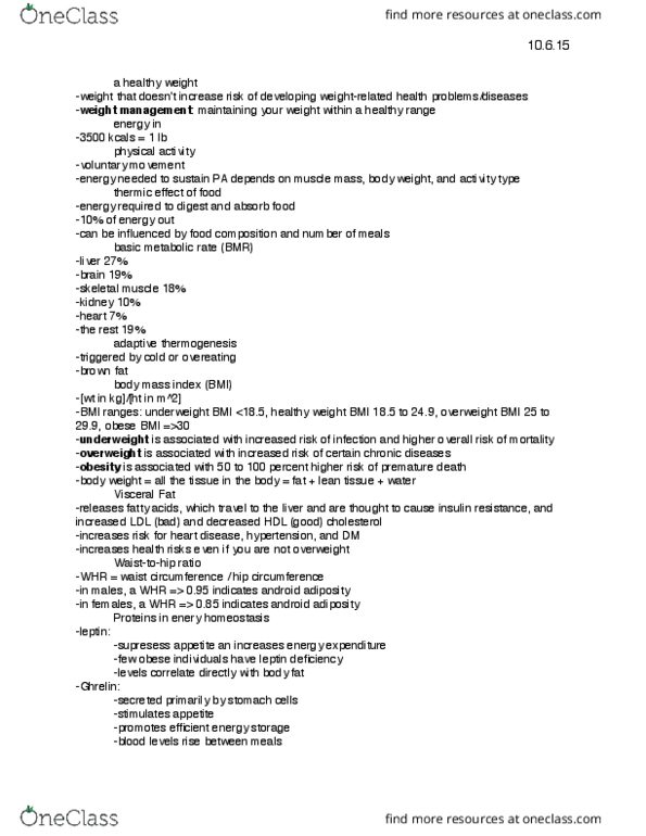 NSC 101 Chapter Notes - Chapter 7: Brown Adipose Tissue, Skeletal Muscle, Food Energy thumbnail