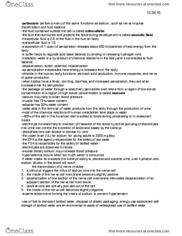 NSC 101 Lecture Notes - Lecture 9: Neuron, Metabolic Water, Hyponatremia thumbnail