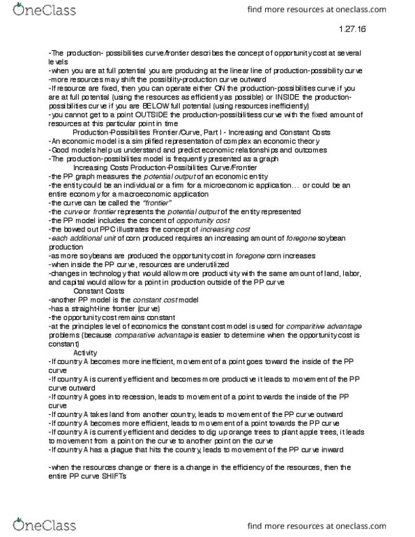ECON 200 Chapter Notes - Chapter PP curve: Potential Output, Opportunity Cost, Comparative Advantage thumbnail