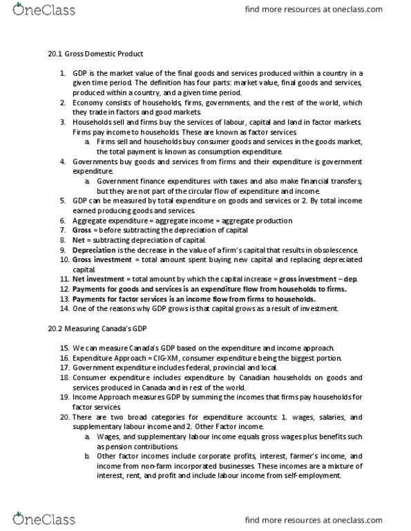 ECON 1010 Lecture Notes - Lecture 11: Gross Domestic Product, Consumer Spending, Income Approach thumbnail