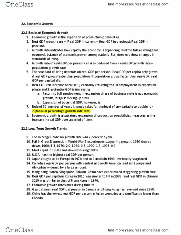 ECON 1010 Lecture Notes - Lecture 2: Potential Output, Workforce Productivity, Production Function thumbnail