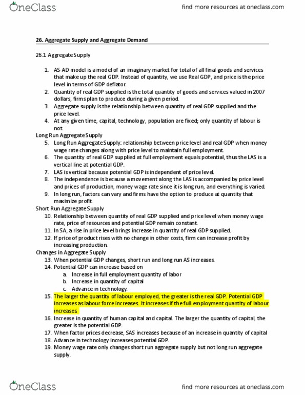 ECON 1010 Lecture Notes - Lecture 6: Aggregate Demand, Aggregate Supply, Gdp Deflator thumbnail