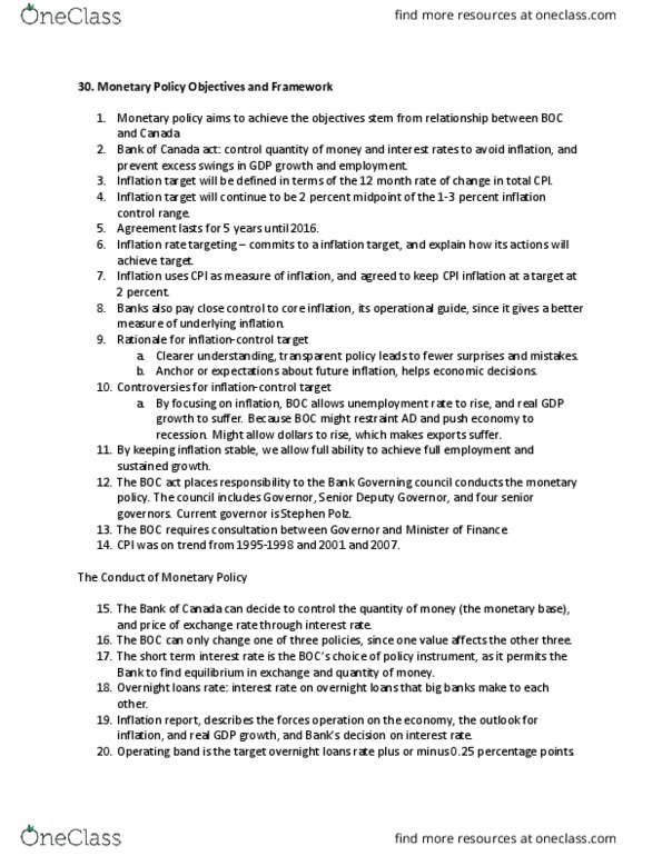 ECON 1010 Lecture Notes - Lecture 10: Bell System, Monetary Policy, Core Inflation thumbnail