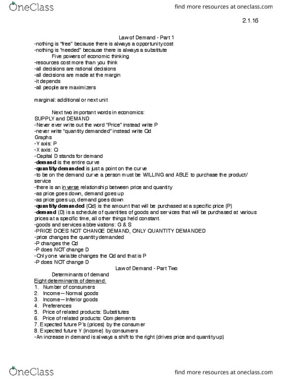 ECON 200 Lecture Notes - Lecture 5: Demand Curve, Opportunity Cost, Normal Good thumbnail