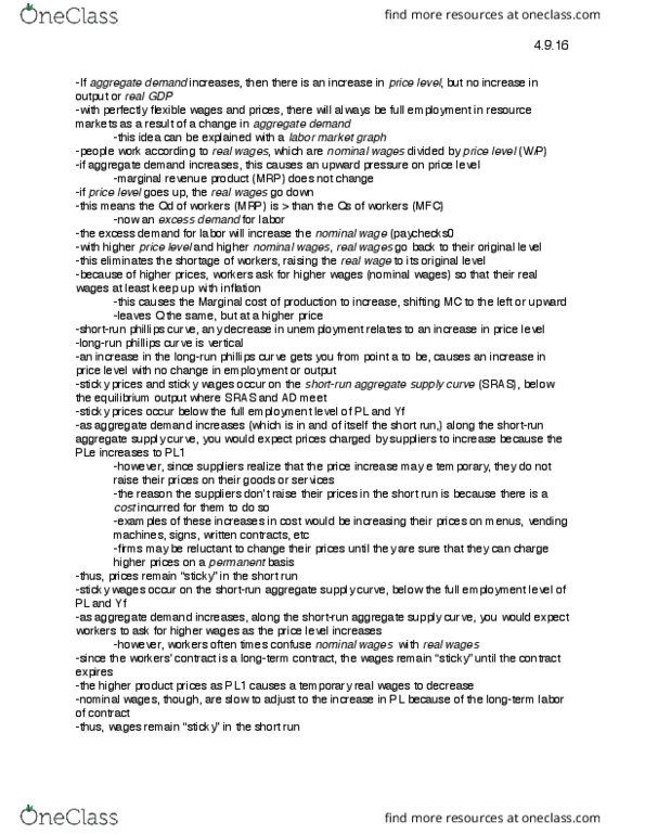 ECON 200 Chapter Notes - Chapter flexible: Marginal Revenue Productivity Theory Of Wages, Phillips Curve, Nominal Rigidity thumbnail