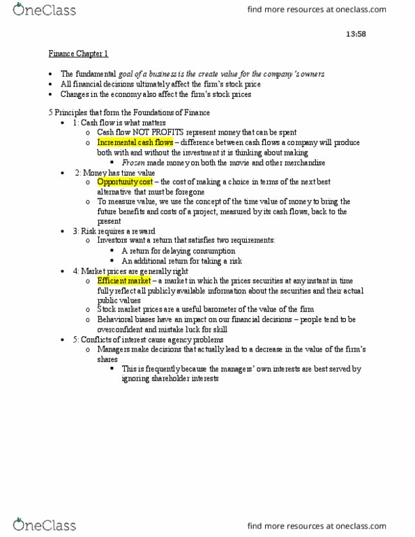 FIN 3104 Chapter Notes - Chapter 1: Cash Flow, Stock Market, Barometer thumbnail