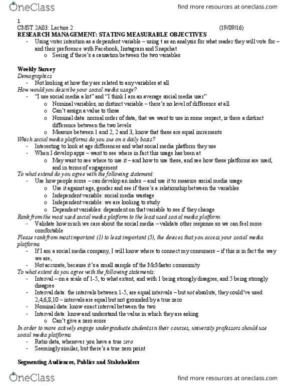 CMST 2A03 Lecture Notes - Lecture 2: Dependent And Independent Variables, Blood Donation, Swot Analysis thumbnail