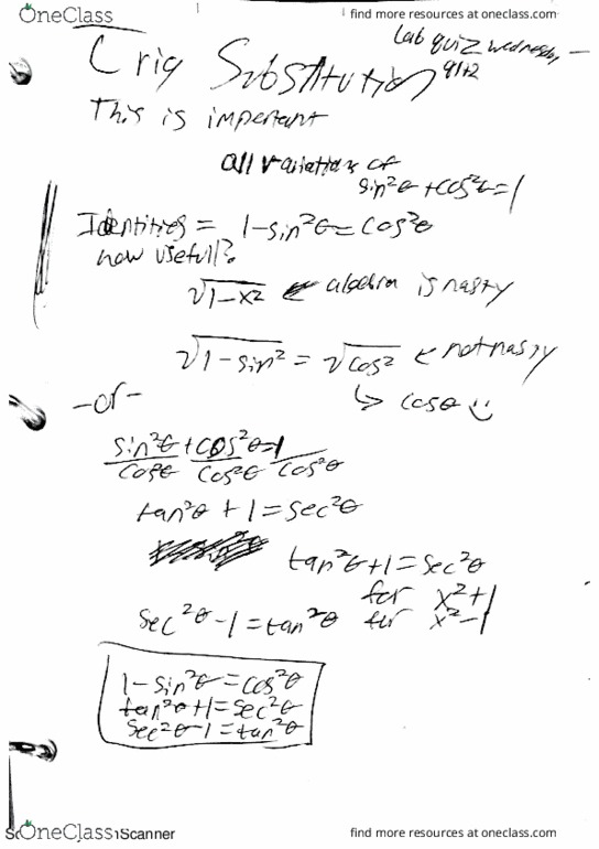 MATH 2153 Lecture 4: Trig Substitution thumbnail