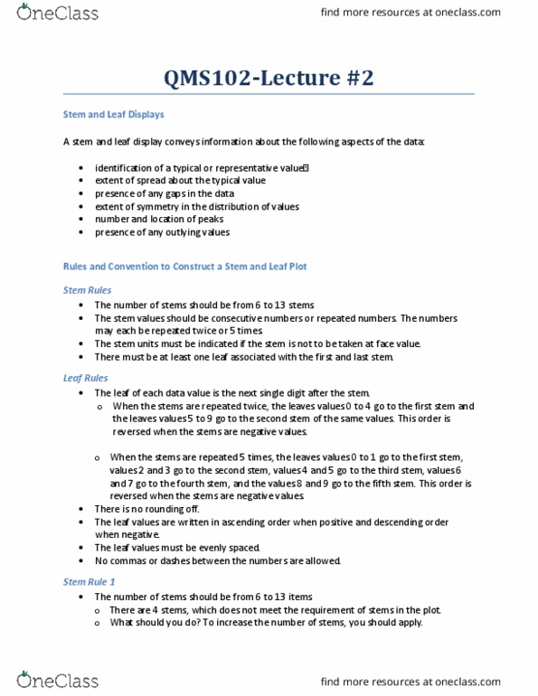 QMS 102 Lecture Notes - Lecture 2: Frequency Distribution, Histogram, Bar Chart thumbnail