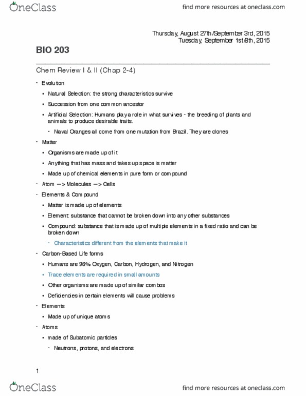 BIOL 203 Lecture Notes - Lecture 2: Willard Libby, Radiocarbon Dating, Electronegativity thumbnail