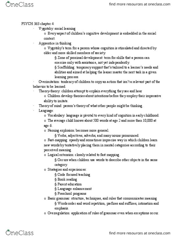 PSYC 363 Lecture Notes - Lecture 4: Lev Vygotsky, Reggio Emilia Approach thumbnail