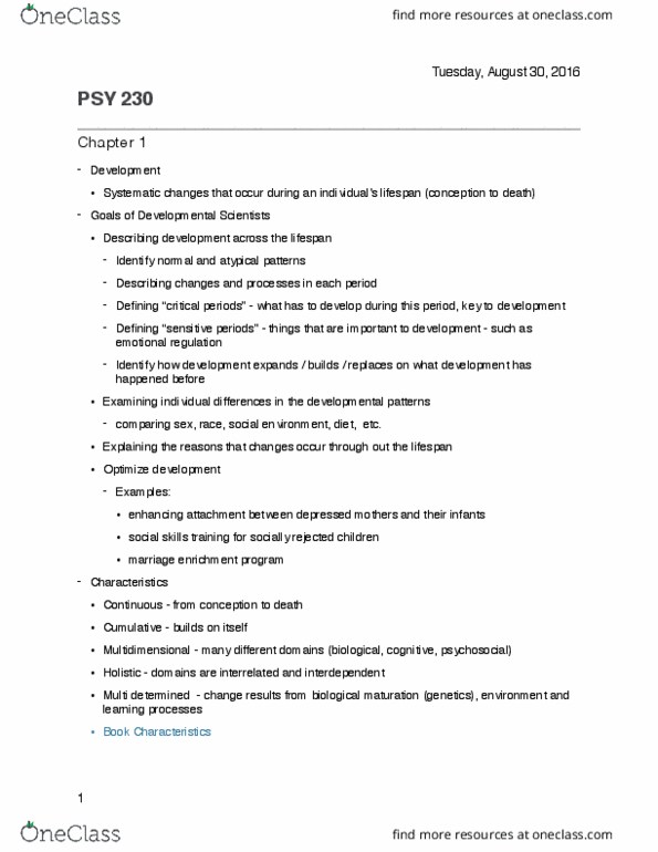 PSY 230 Lecture Notes - Lecture 1: Limb Development, Psy, Epigenetics thumbnail