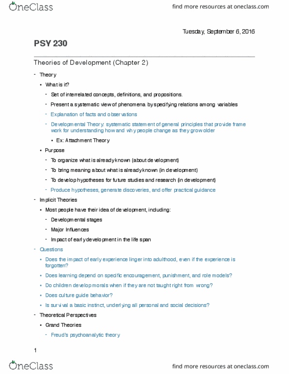 PSY 230 Lecture Notes - Lecture 3: Oral Stage, Anal Stage, Genital Stage thumbnail