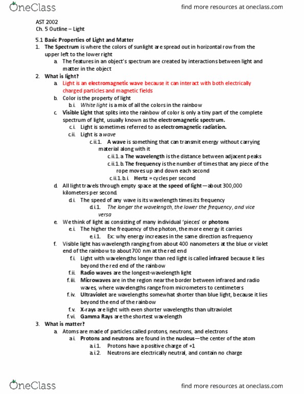 AST 2002 Chapter Notes - Chapter 5: Electromagnetic Spectrum, Mass Number, Atomic Number thumbnail