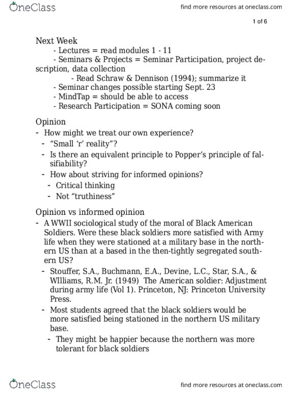 PSYC 1F90 Lecture Notes - Lecture 2: The American Soldier, Critical Thinking, Confirmation Bias thumbnail