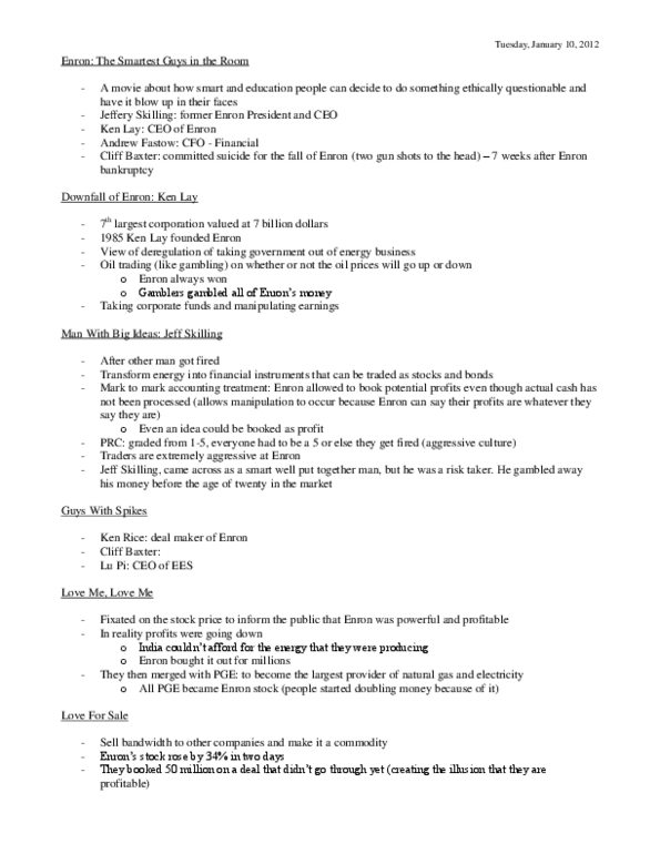 PHIL215 Lecture Notes - Enron Scandal, Bethany Mclean, Jeffrey Skilling thumbnail