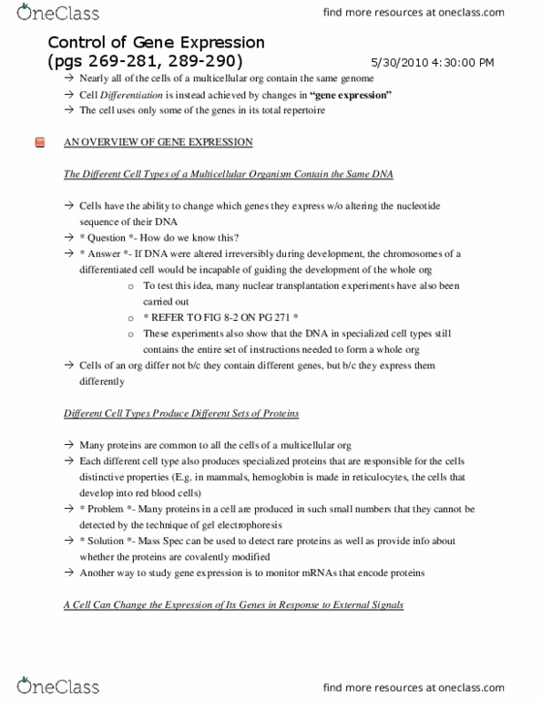 BIO206H5 Chapter Notes - Chapter 5: Regulatory Sequence, Transcriptional Regulation, Cellular Differentiation thumbnail