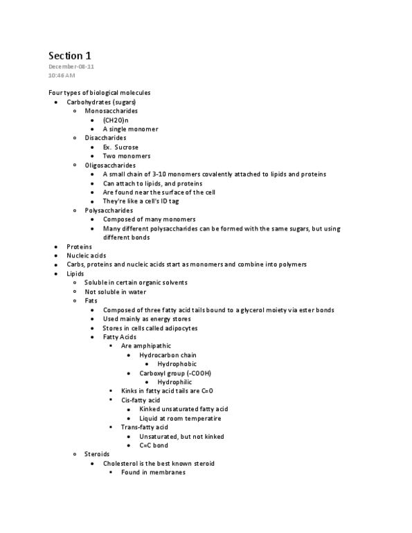 BIOL 2020 Lecture Notes - Lipid Bilayer, Glycerol, Amphiphile thumbnail