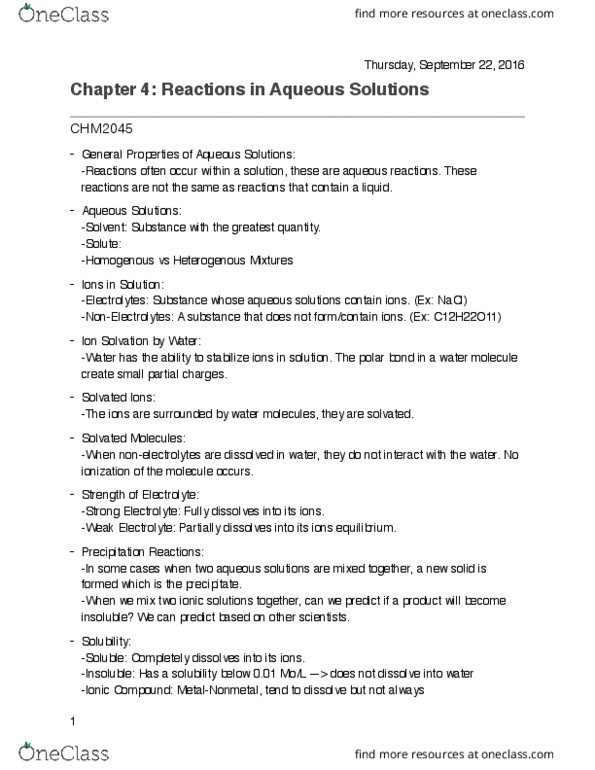 CHM2045 Lecture Notes - Lecture 4: Solvation, Electrolyte, Chemical Polarity thumbnail