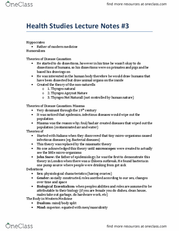 HLTA02H3 Lecture Notes - Lecture 3: Miasma Theory, Clean House, Epidemiological Transition thumbnail